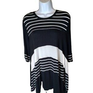 Vincente Milan Women’s 3/4 Sleeve Tunic Black & White Stretch Size Small